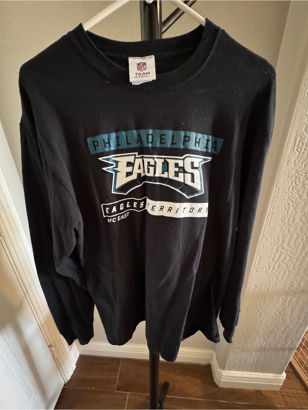 Gildan Black Graphic Long Sleeve Tee with Teal Accents